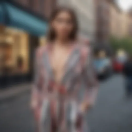 Chic matching striped set on a vibrant city street