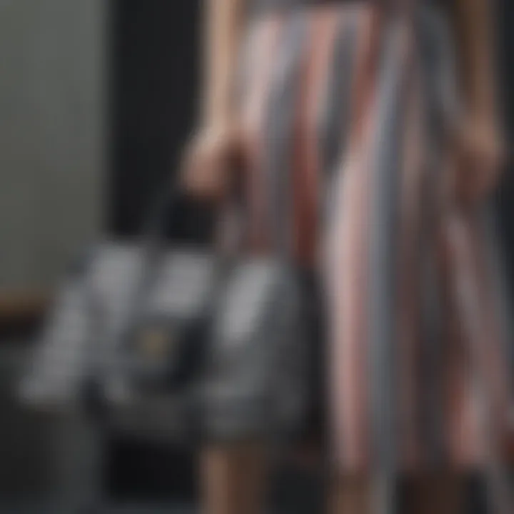 Stylish matching striped set accessorized with a trendy bag