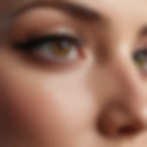 Close-up of a woman's eye with precisely applied eyeliner on the top lid