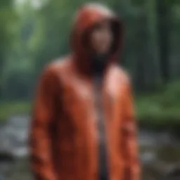 Lightweight rain jacket in an outdoor setting
