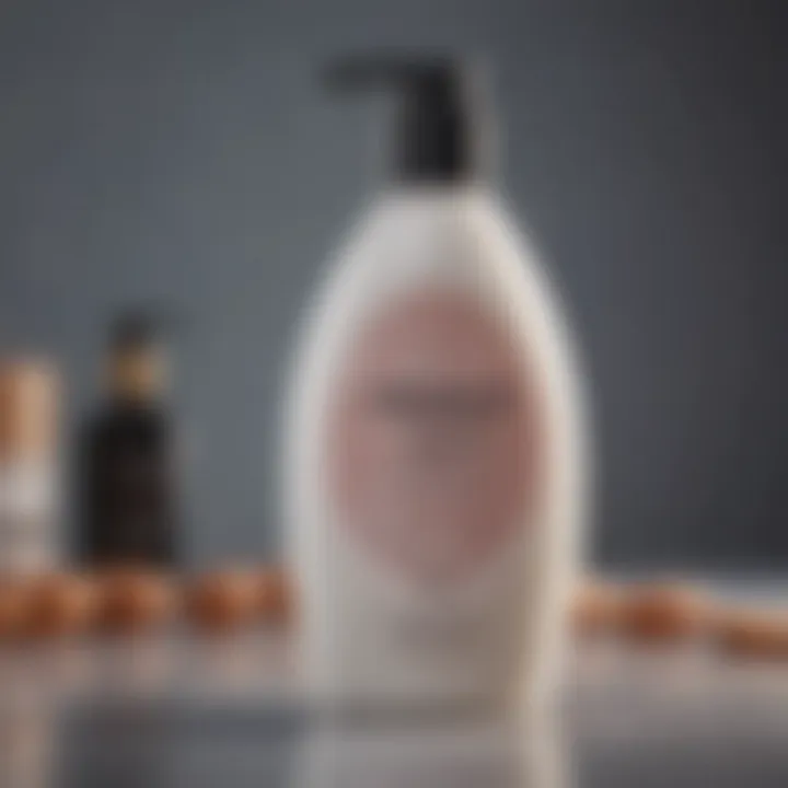 Close-up of a body lotion bottle with a focus on ingredient labels