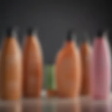 A close-up of various protein shampoo bottles showcasing diverse formulations.