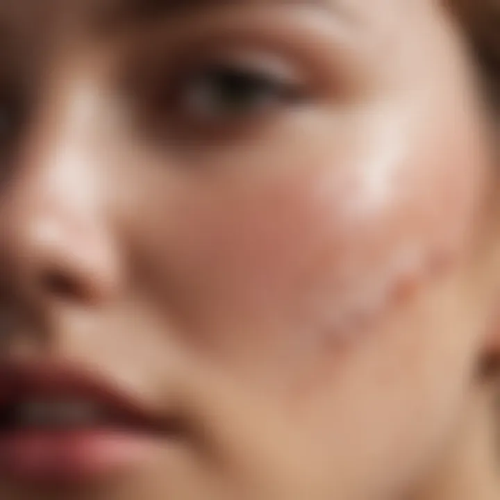 Close-up of a scarred skin area with product application