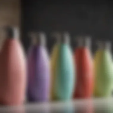 A detailed view of various hair loss shampoo bottles lined up