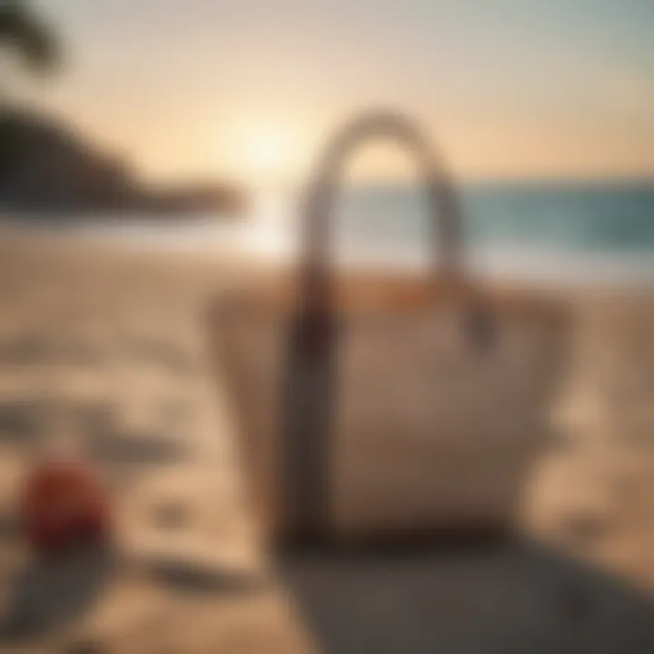Lifestyle shot featuring beach totes in a natural setting