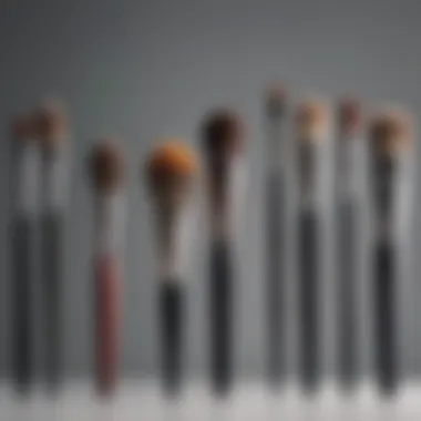 An artistic arrangement of different makeup brushes Various types of makeup brushes displayed artistically