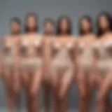 A sleek display of Skims shapewear showcasing diverse sizes and styles