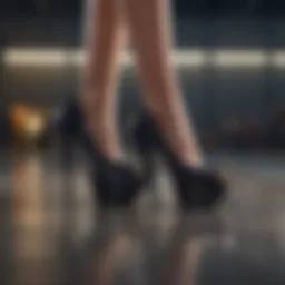 Elegant high heel croc shoes showcased on a runway