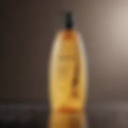 Close-up of shampoo bottle with natural ingredients