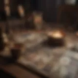 A vintage tarot deck spread over a table