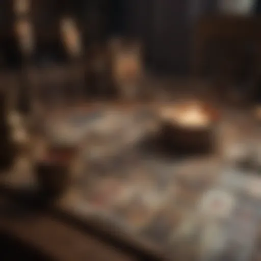 A vintage tarot deck spread over a table