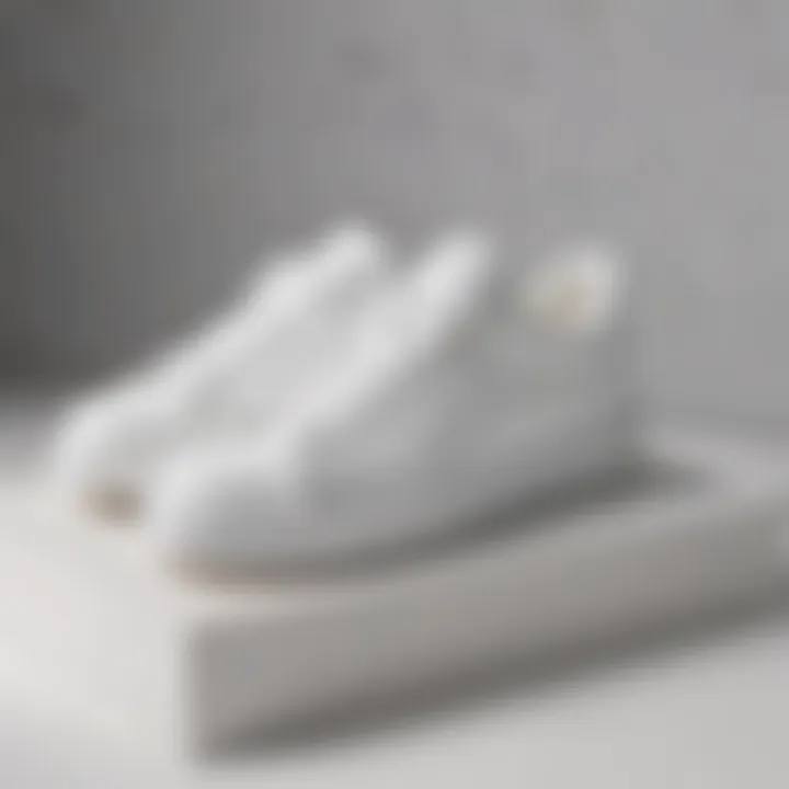 An eco-friendly display of sustainable all white sneakers.