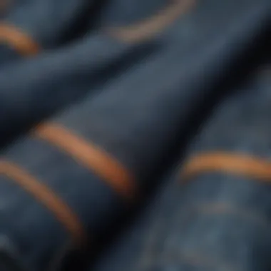 A close-up of various denim fabrics highlighting the texture and quality.