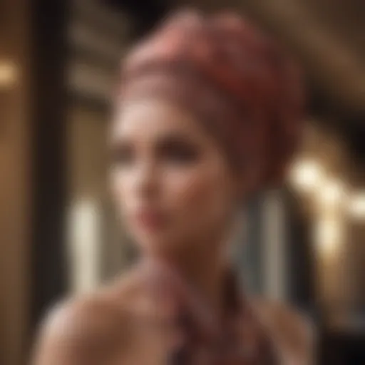 Elegant tube head wrap styled in a modern fashion setting