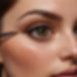 Close-up of a tinted eye primer with a brush applicator