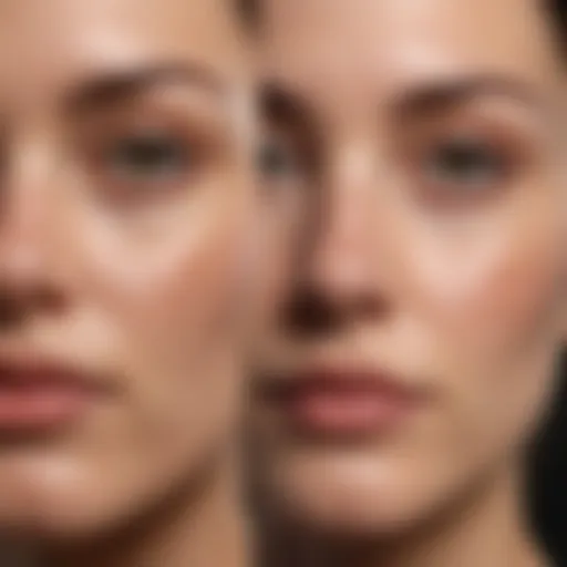 Close-up of skin texture before and after peel treatment