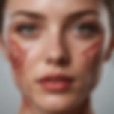 Facial Skin with Burst Blood Vessels Close-up of facial skin showing burst blood vessels.