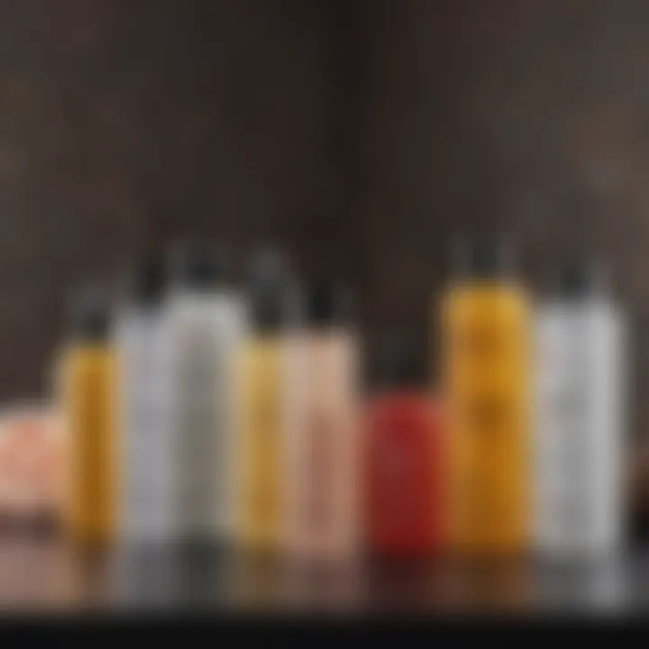 An aesthetically pleasing display of hair care products including toners.