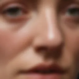 Close-up view of large nose pores