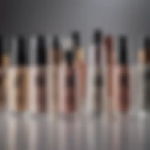 A variety of makeup primers displayed on a vanity.