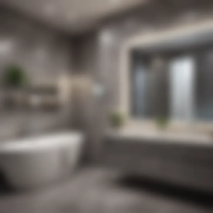 A serene bathroom setting showcasing hair care products for gray hair