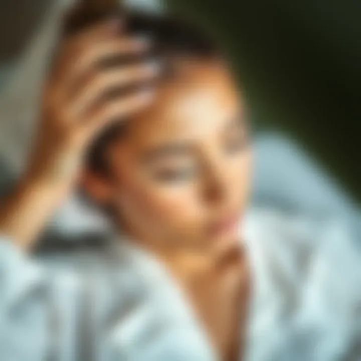 Woman applying soothing treatment to scalp