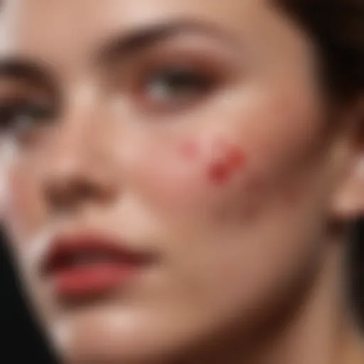 Close-up of red spots on facial skin