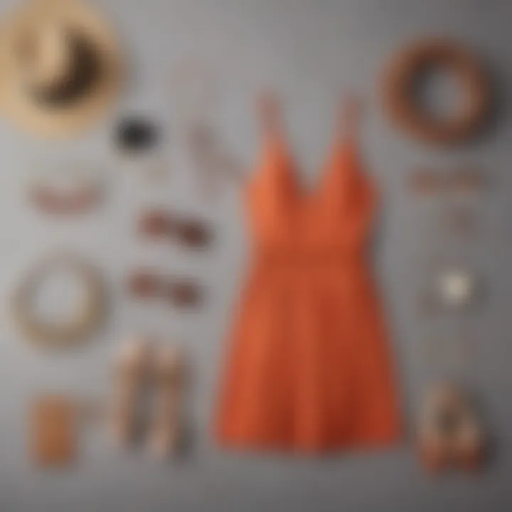 A flat lay of accessories paired with a chic dress, highlighting summer fashion trends.