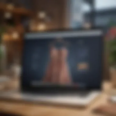Online Shopping for Summer Styles A cozy online shopping scene with summer dresses prominently displayed on a laptop screen.