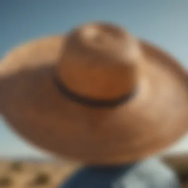 An eco-friendly woven sun hat with a tag highlighting sustainable practices.